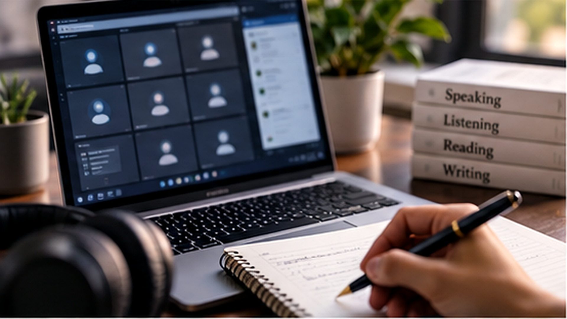 Student attending a live online coaching session on a laptop